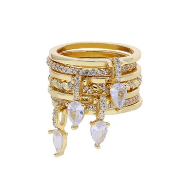 Tear Drop Ring Simulated Zirconia Micro Pave Stackable Women Jewelry 7PCS