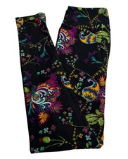 LuLaRoe Leggings OS One Size HTF BLACK Floral Colorful Rainbow PAISLEY Whimsical