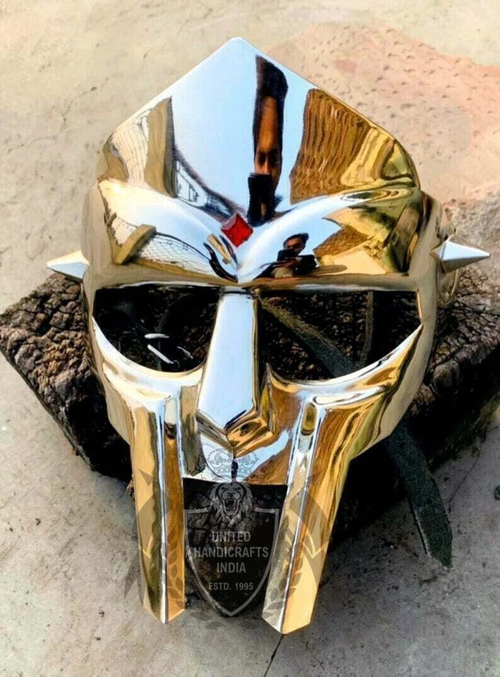 Medieval MF Doom Gladiator Mask Mad Villain Silver Finish Brass Face Armour Gift - image 4 of 4