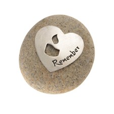 Sympathy Remembrance Gift   Pewter Plate on a River Stone with Candle Motif  ...