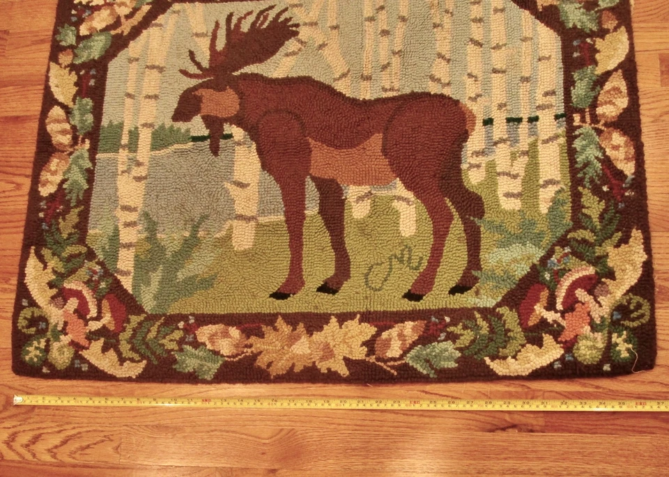 Alfombra enganchada Claire Murray alce decoración de pared piso lana otoño hongo 36 x 29 cabina Foto 2 de 4