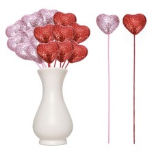 24Pcs Glitter Heart Shaped Picks Puffy Foam Hearts Stick Red/Pink, 4cm x 22cm