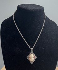 Vintage Marcasite Cameo Necklace - Marked 925