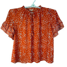 Women's Plus Size Blouse SZ 2 X Coral Orange Flowy Flutter Sleeve Summer Spring