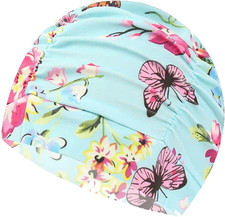 Floral Nylon Swimming Cap Long Hair Swim Cap Stylish Swimming Hat Comfortable Ba