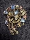 Vintage Trifari Rhinestone & Cabochon Brooch Gold Tone Pastel Costume Jewelry