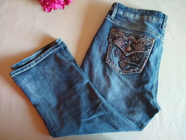 Love Indigo Premium Crop Jeans Embroidered Stretch Blue Zip Sz.12 | eBay