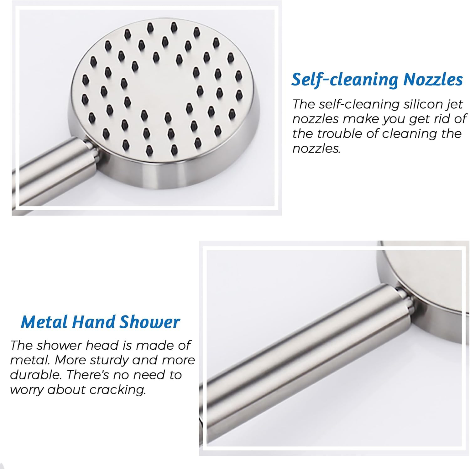 Brushed Nickel Handheld Shower Head with Long Hose & Water-Saving Valve