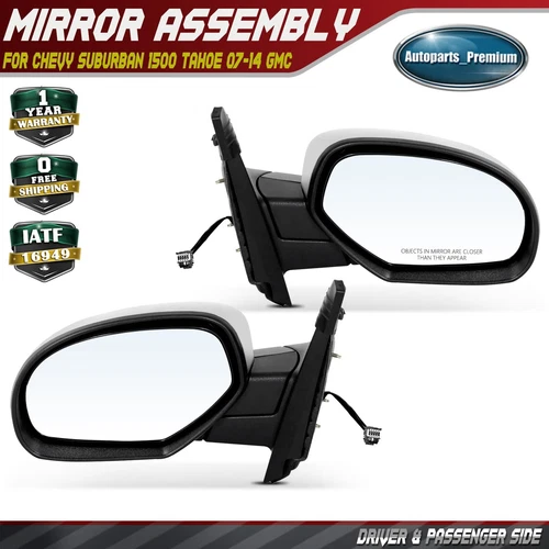 2x Power Mirror w/ Heated for Chevrolet Suburban 1500 Tahoe 2007-2014 GMC Yukon