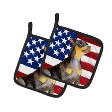 Miniature Pinscher #2 Patriotic Pair of Pot Holders BB9724PTHD