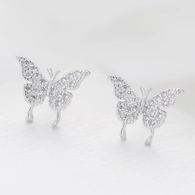 Argento Sterling Farfalla Pavé Zircone Cubico Orecchini Gioielli Donna Scatola - Immagine 3 di 4