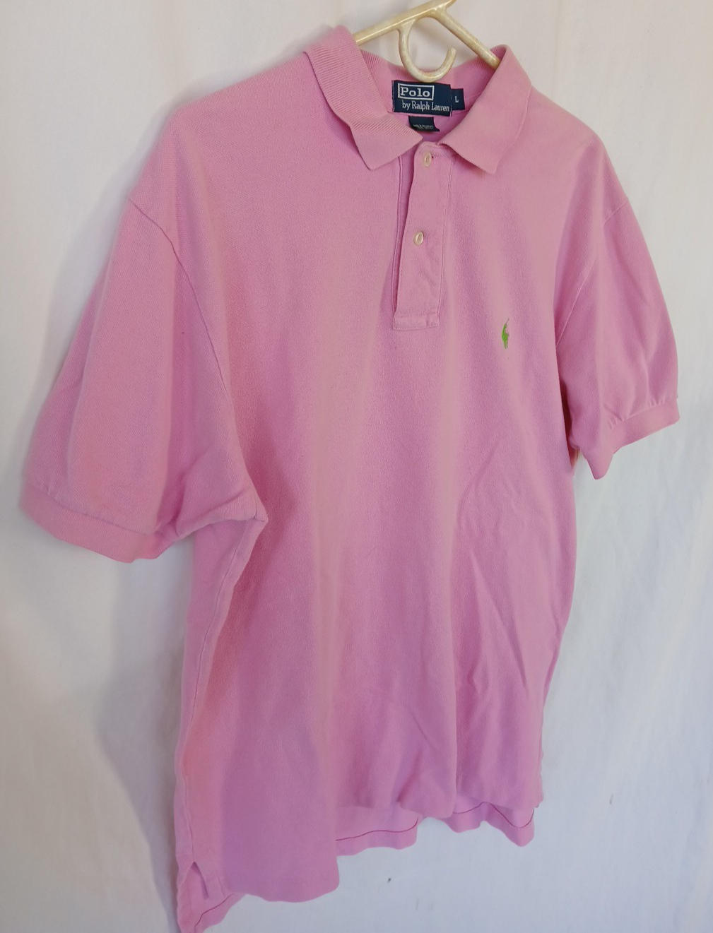 Polo Ralph Lauren uomo camicia L rosa verde polo pony logo manica corta due bottoni