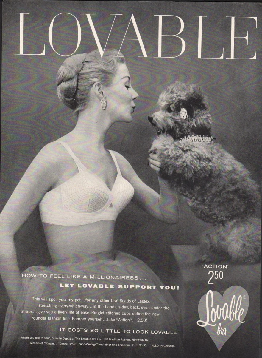 Vintage advertising print ad FASHION Loveable Bra Millionaires Jeweled Poodle 55