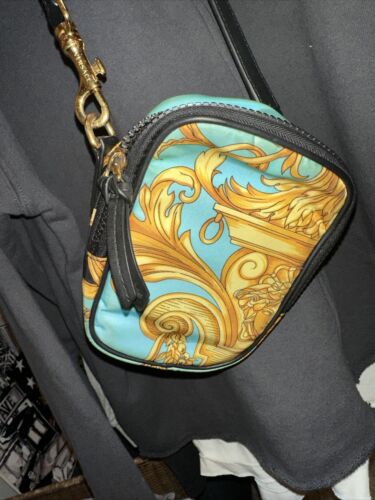 Versace Baroque Medusa Teal Gold Phone Case Side Bag Black Leather Cross Bag - Picture 1 of 7