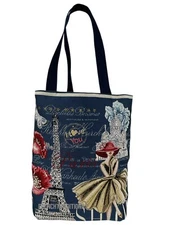 Handmade French Market Tote Paris Fashion & Poppies Made in France