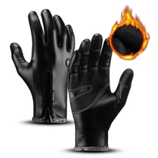 Mens Leather Gloves Winter Warm Windproof Waterproof Touchscreen Driving Gloves