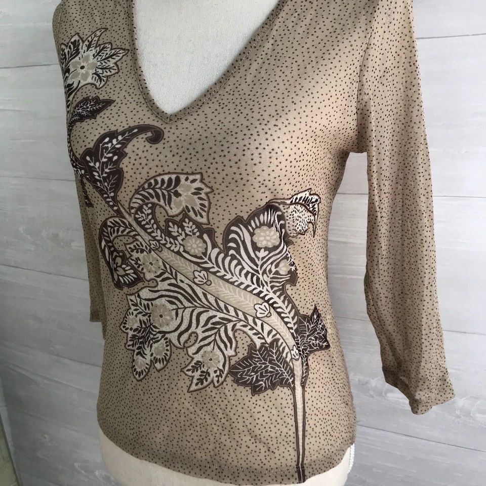 The Limited - Top marrón cachemir malla nailon transparente cuello en V, M Foto 2 de 4