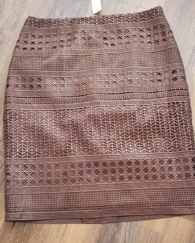 Whbm Women Metallic Lazer Cut Brown Pencil Skirt Size 4