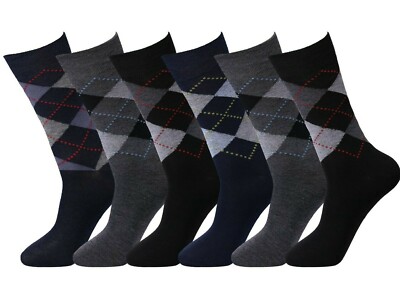 12 Paar Herrensocken nicht elastisch Büroanzug Cotton Rich Argyle Diamant Größe 6-11