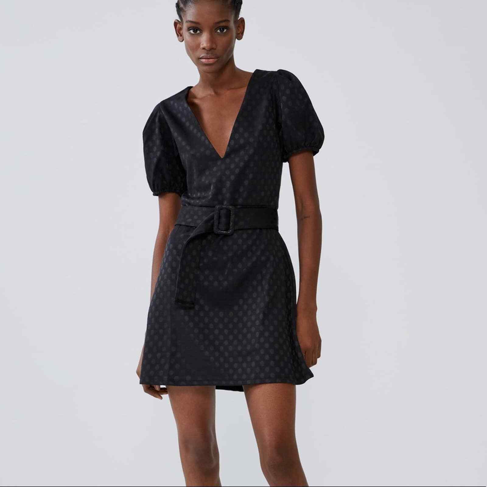 zara black textured dress