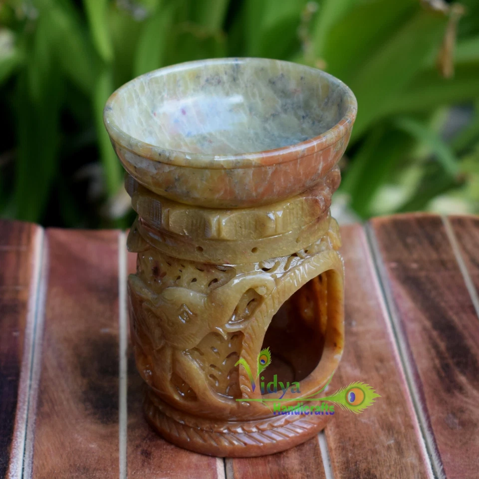 SoapStone Aroma Oil Diffuser Burner Wax Warmer Hand Carved Elephant Design Gift - Image 4 of 4