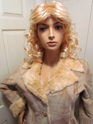 GUESS Women's Coat/Jacket Suede Leather Faux Fur Insulation Brown Warm Size M