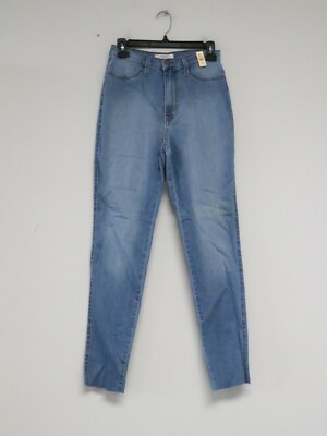 Vibrant MIU Jeans Women's Size 7 Skinny Stretch Solid Blue 27x28 P1396 Frayed