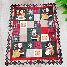 VTG Quilted Patchwork Christmas Throw Blanket Santa Reindeer Paisley Plaid 50x60
