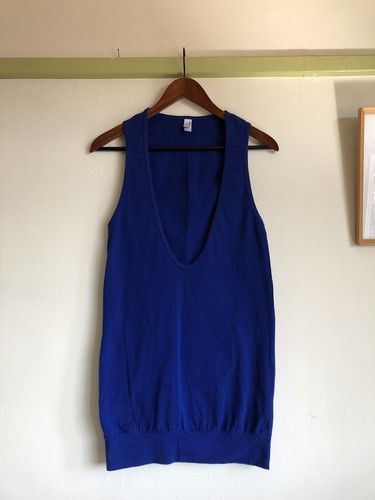 AMERICAN APPAREL Indigo Blue Long Tank Vest/Dress Top M 10 12 Cotton Scoop Neck