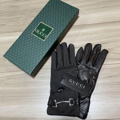 Auth GUCCI Horsebit Gloves Leather Suede Brown Size 6 Unused w/Box