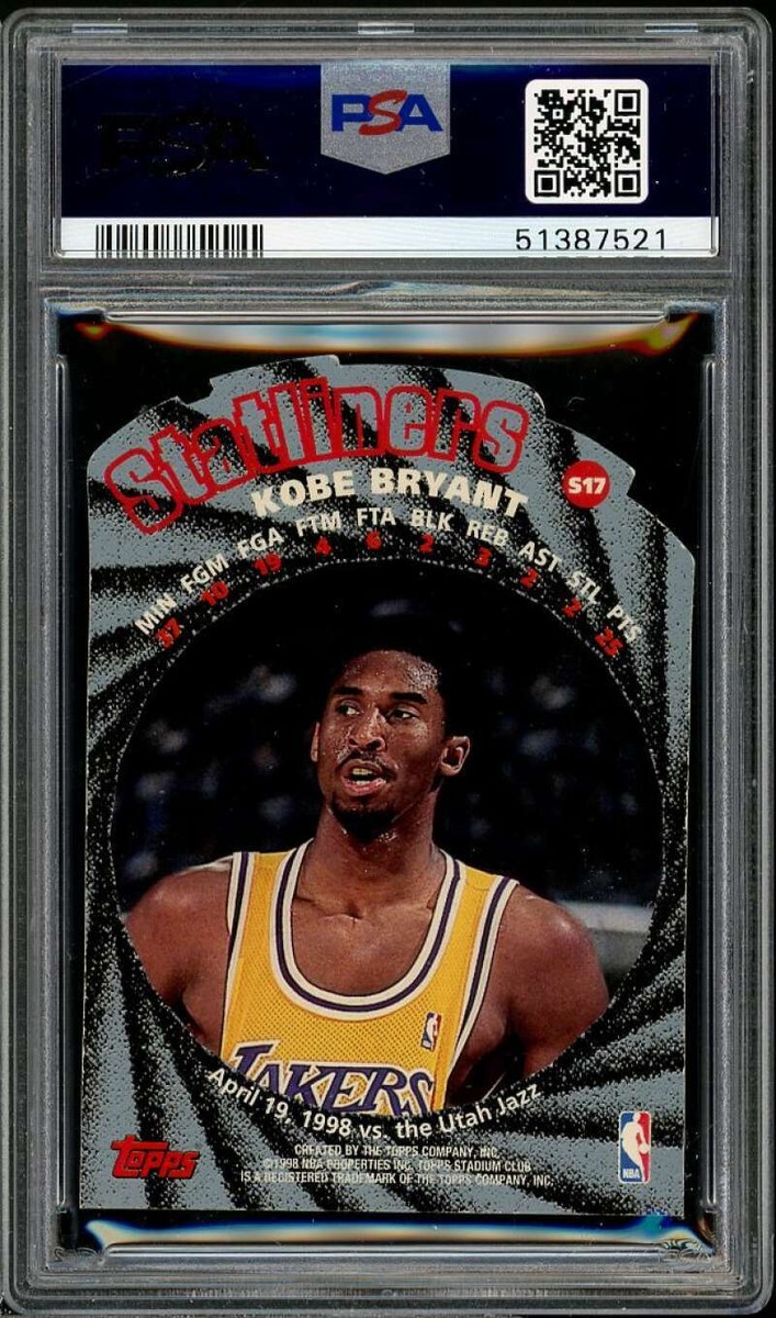 Kobe Bryant Card 1998-99 Stadium Club Statliners #S17 PSA 8