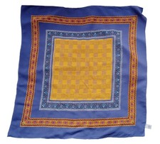 Vintage 80 ies Ladies 70 cm x 100  VISCOSE SCARF blue/ yellow Hair Wrap