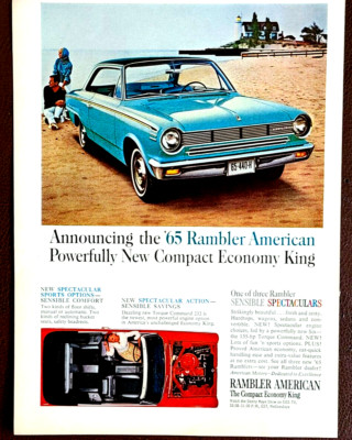 Rambler American 2-Door Original 1965 Vintage Print Ad Wall Art