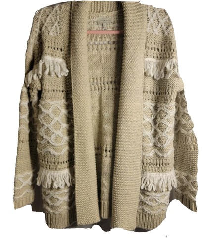 Lucky Brand Fringe Cardigan Sweater Tan 