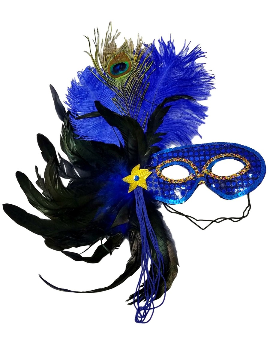Blue Side Feather Masquerade Mask Blue Side Feather Masquerade Mask