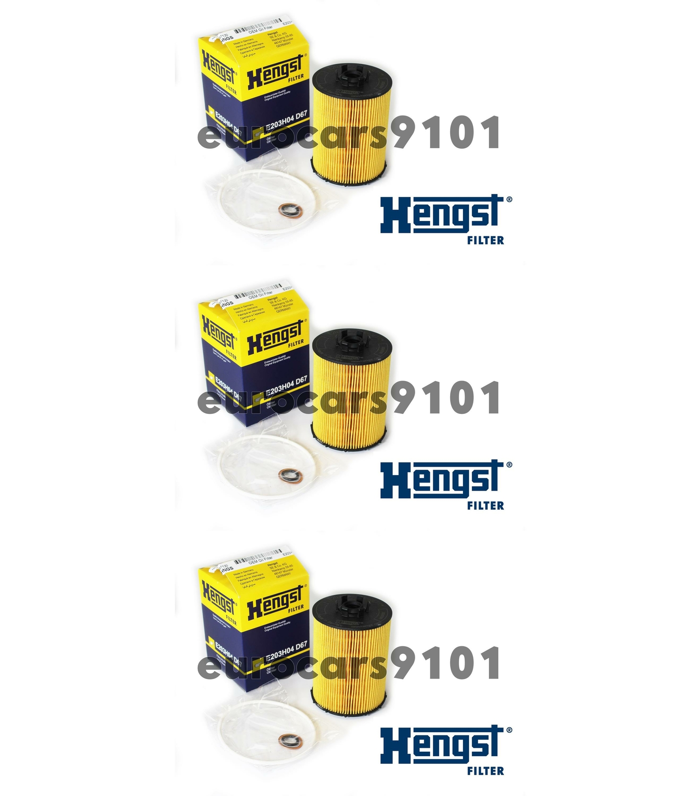 Set of 3 BMW Rolls-Royce Hengst Filters Engine Oil Filters E203H04D67