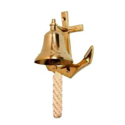 Antique 5 Inch Solid Brass Vintage Door Bell with Ship Anchor Wall Hanging Wall - Image 1 of 4