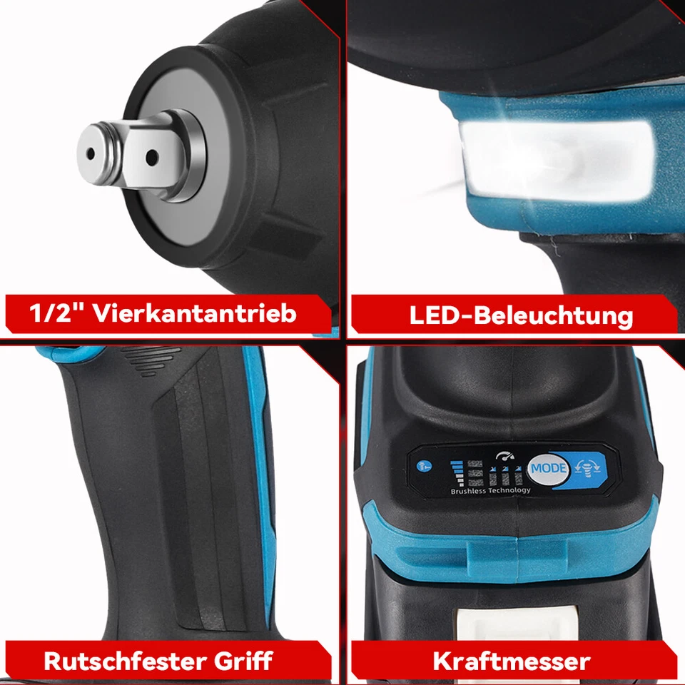 ONEVAN 1800Nm Akku Schlagschrauber Akkuschrauber Ratschen w/ Koffer Nusssatz Kit - Bild 3 von 4