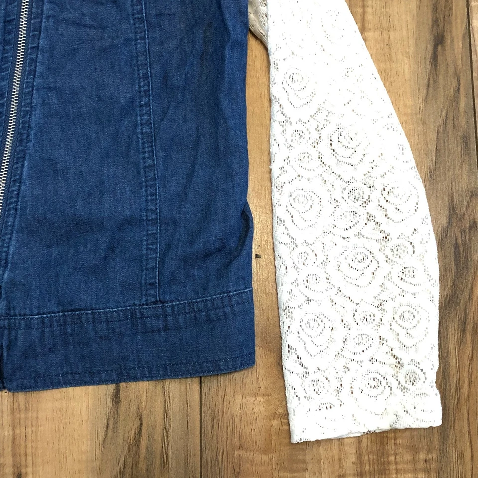 Disney D-Signed Blue Denim White Lace Moto Jacket Full Zip Youth Size L 14/16 - Image 3 of 4