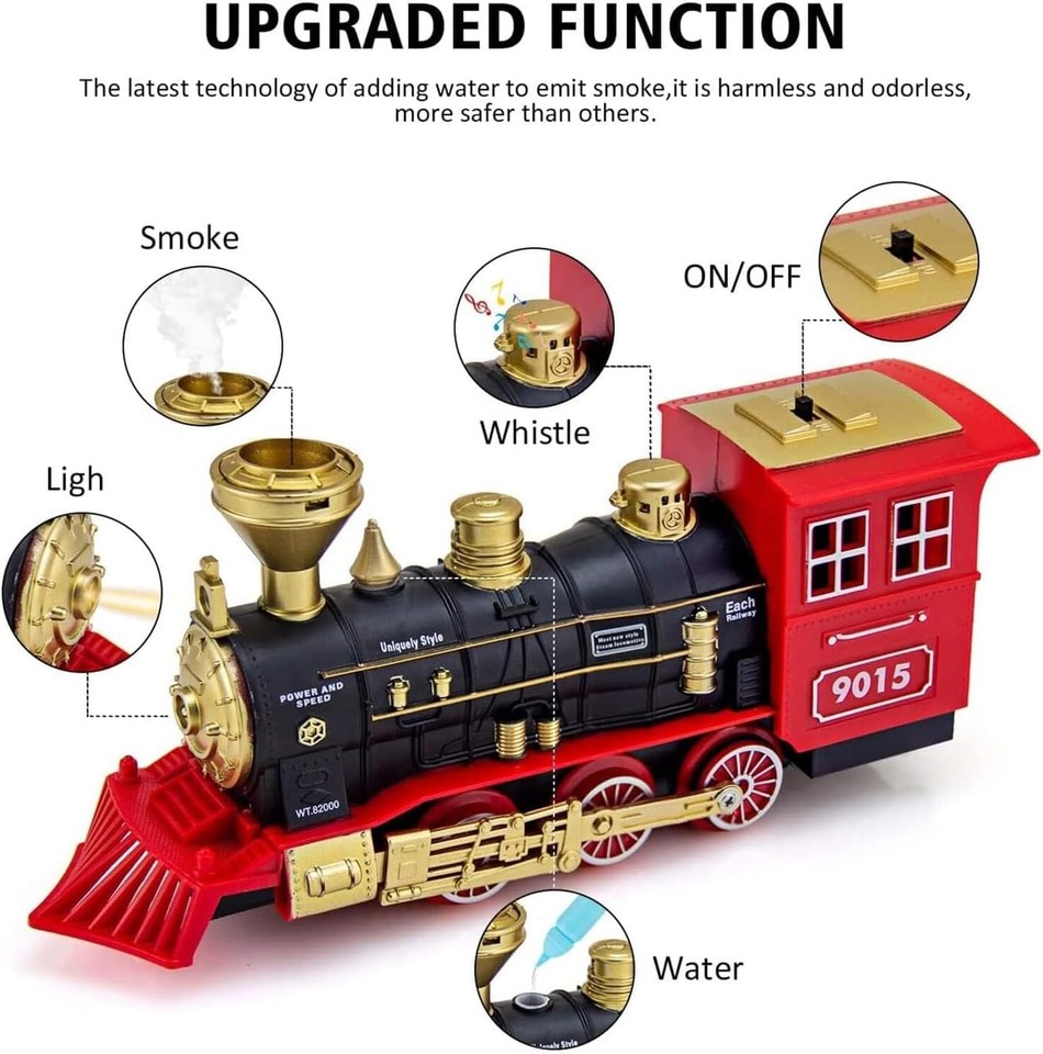 Classic Electric Model Train Set with Headlight Smoke Realistic Sounds