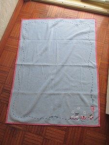 Pottery Barn Kids Train Baby Blanket Blue Track Gingham Check