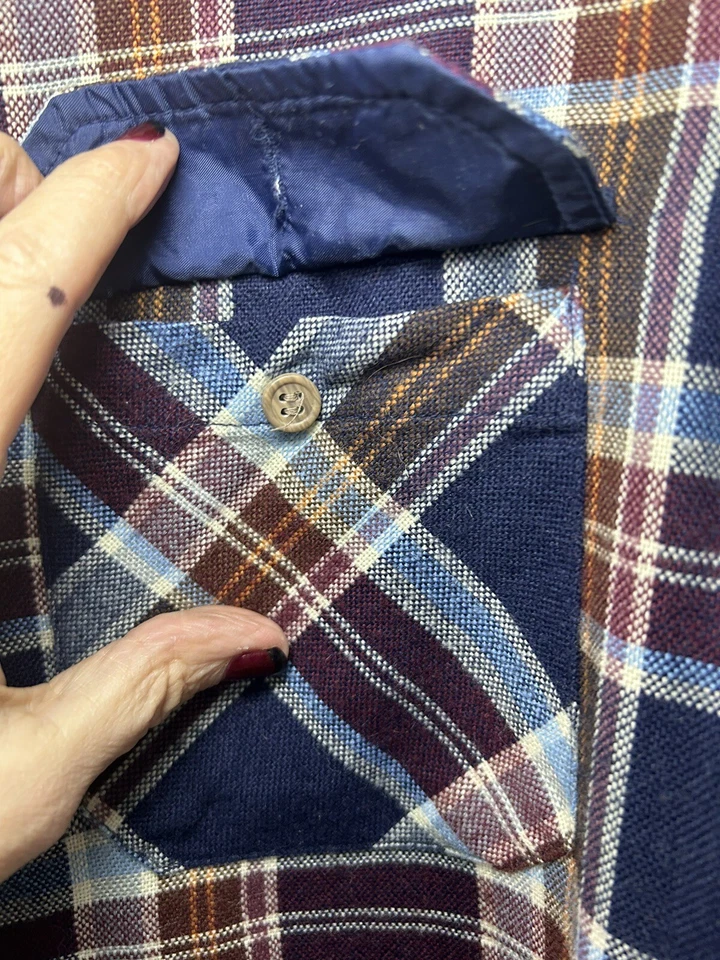 Xadrez masculino SEARS vintage década de 1960 manga longa acrílico flanela altura média 15-15,5 - Imagem 3 de 4