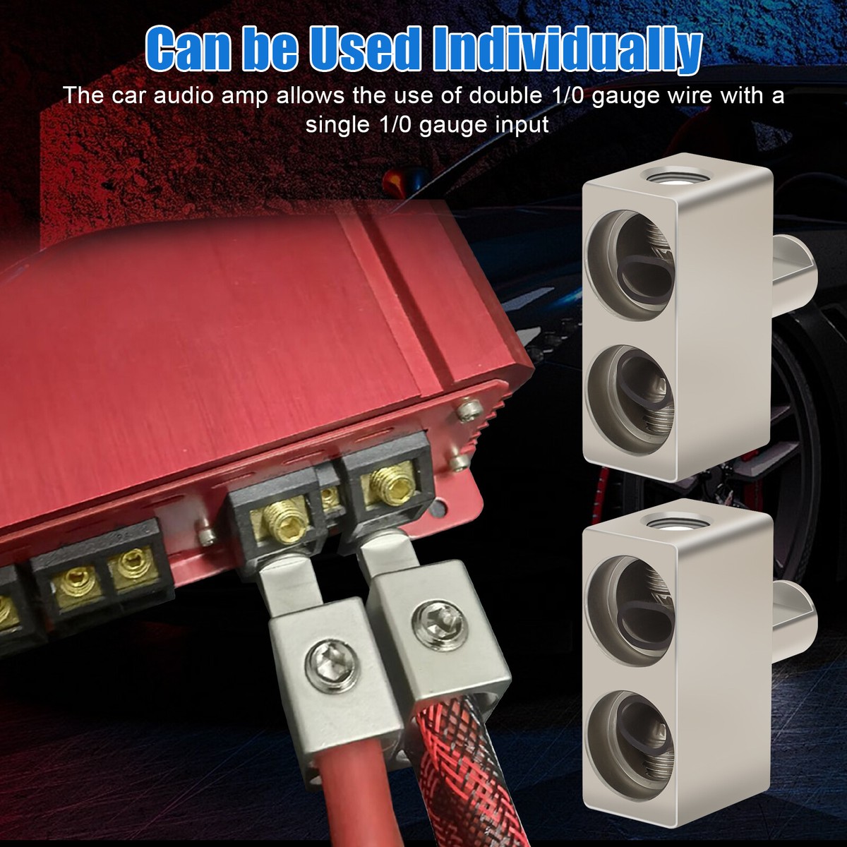 2x Car Audio Power/Ground Dual 1/0 Gauge To 1/0 Gauge Offset Amp 