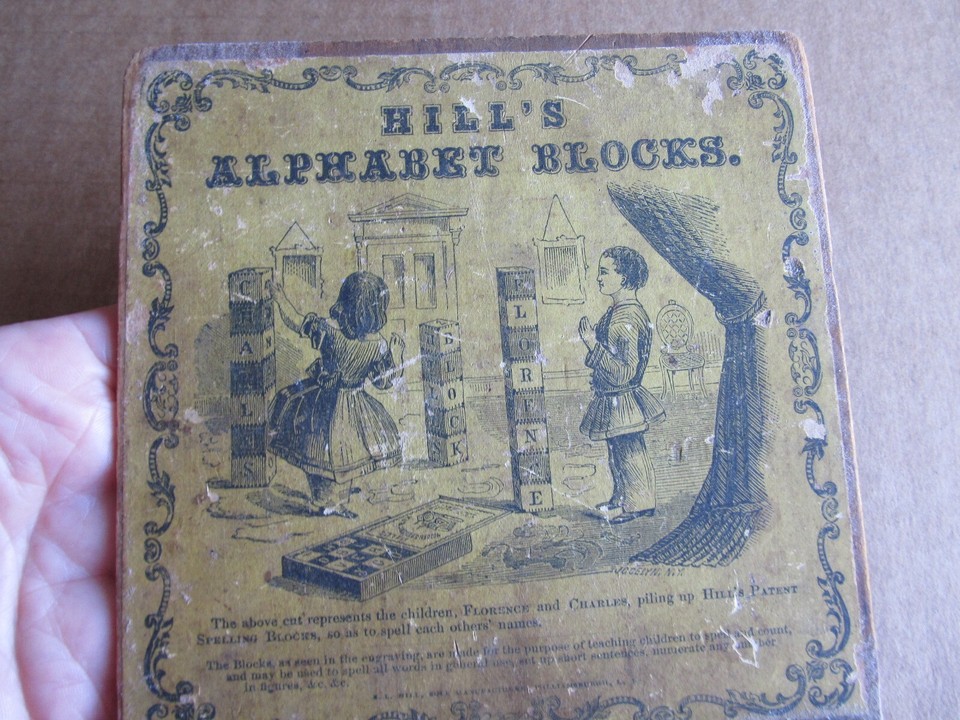 C1860 Child's Hill's Alphabet Spelling Blocks Williamsborough L.I