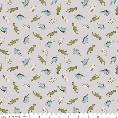 Roar Mini Dinos Gray Cotton Fabric - Bild 1 von 2