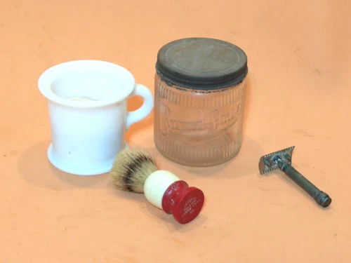VINTAGE Hazel Atlas Milk Glass Shaving Mug BURMA SHAVE JAR  GILLETTE RAZOR BRUSH