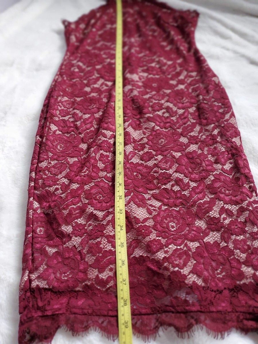 ax paris burgundy lace dress Bubbleroom occasion – Asymmetric Lace Maxi Dress – Burgundy – Red main image 1