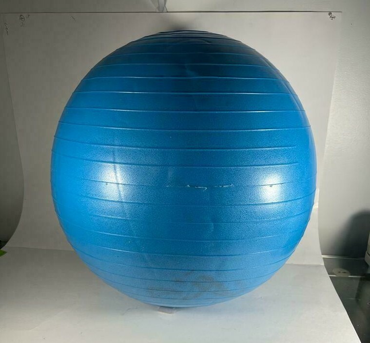 Two, blue and red exercise balls Used Good Check Description