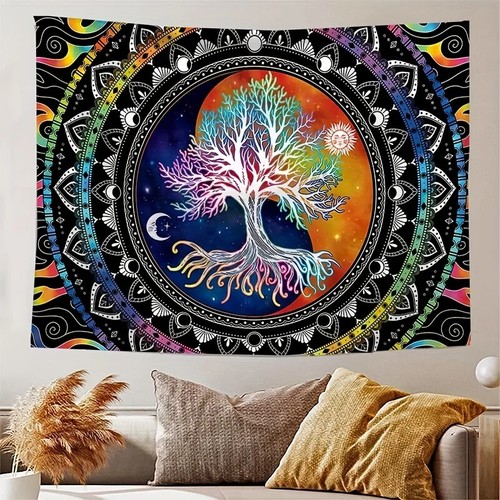 Tree of Life Tapestry BlackLight Sun Moon Stars Galaxy Hippie Psychedelic 1 PC - Picture 11 of 27
