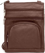TOVOSO Genuine Leather Crossbody Multi-pocket Bag with Adjustable Strap Brown